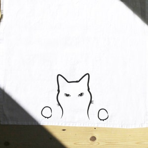 Cat Tea Towel, Screen Printed Cotton Kitchen Towel 画像 3