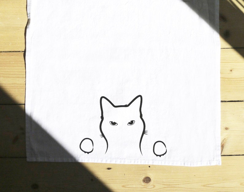 Cat Tea Towel, Screen Printed Cotton Kitchen Towel 画像 3