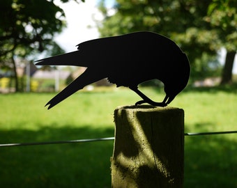 Rabe Metall Vogel Gartenornament für Zaun, Rasen, Blumentopf oder Balkonkasten