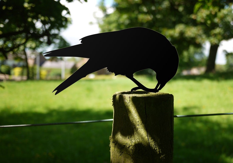 Crow Garden Yard Art, Garden Raven Crow Bird Metal Bird Sculpture for Garden, Gift for Him image 1