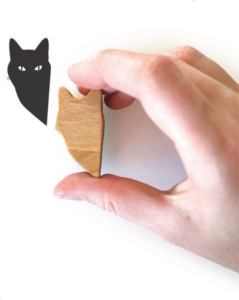 Peeping Tom Cat Rubber Ink Stamp for Kitty Lovers, Wooden Cat