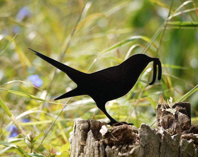 Zen Garden Bird, Metal Bird Yard Art. Bird Lawn Ornament, the Early Bird Catches the Worm