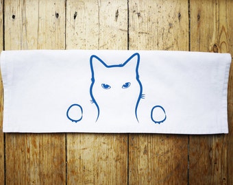 Black Cat Peeping Tom Tea Towel, Stalker Cat Towel