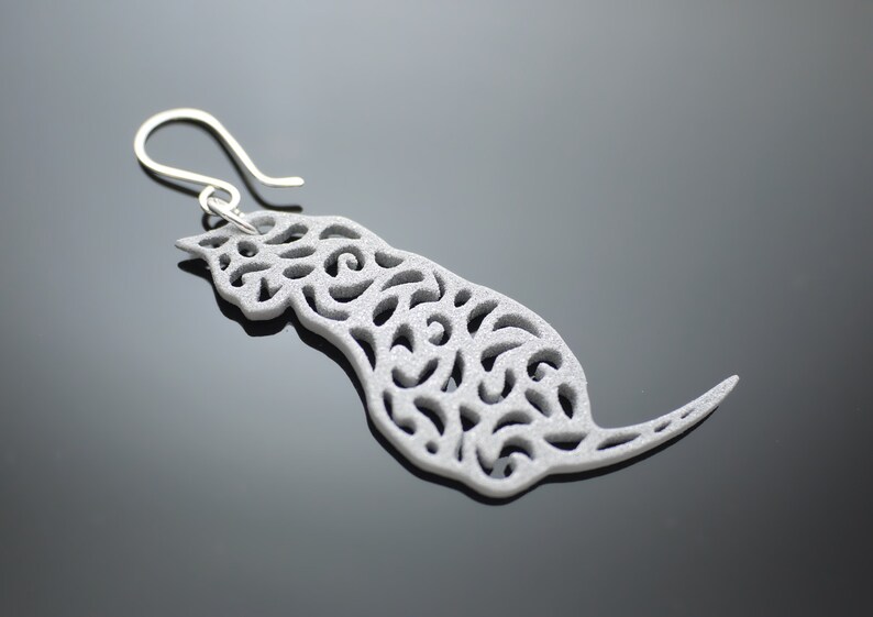 Silver Cat Earrings Kitty Gift for Her Cat Lovers Silver Gray image 2