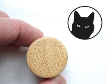 Peeping Tom Cat Stamp, Wooden Handled Ink Stamp