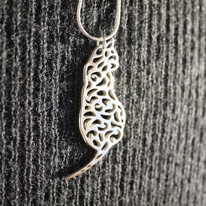 Silver Cat Pendant Necklace Gift for Her, Harlequin Cat Jewelry, Cat Memorial