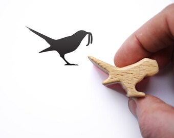 Bird Rubber Stamp, Early Bird Catches the Worm Stamp