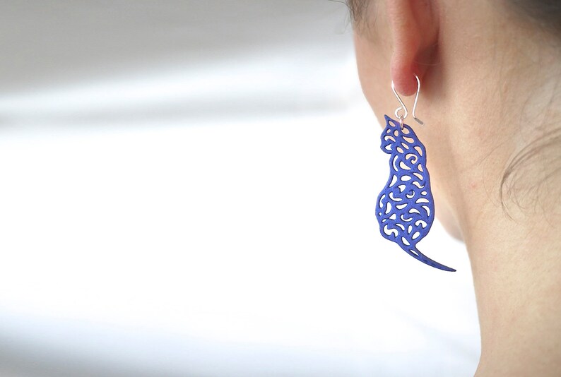 Silver Cat Earrings Kitty Gift for Her Cat Lovers Silver Gray image 6