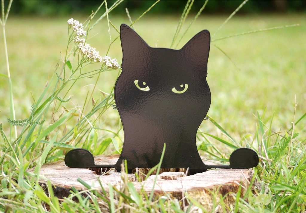Cat Garden Sculpture, Kitty Yard Art Lawn Ornament of Metal Peeping Tom