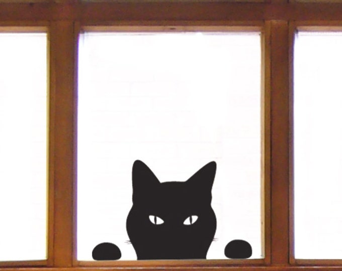 Cat Window Sticker, Kitty Wall Sticker, Peeping Tom decal