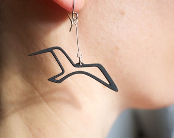 Seagull Bird Earring, Coastal Sea Jewelry from Resin and Silver