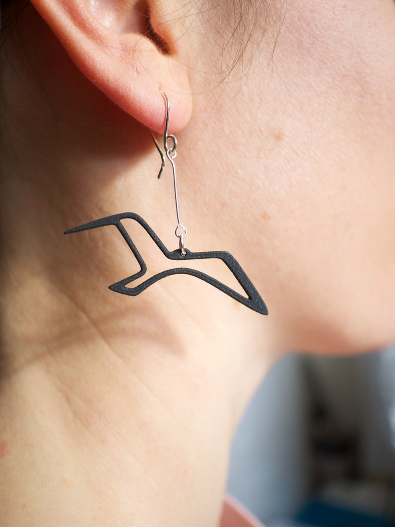 Seagull Bird Earring, Coastal Sea Jewelry from Resin and Silver zdjęcie 1