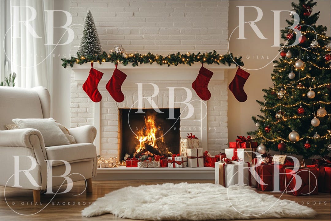 Christmas Living Room Digital Backdrop Composite Background Presents ...