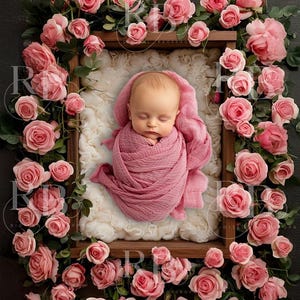 caixa de rosas rosa dia dos namorados coração recém-nascido fundo digital bebê fundo digital fotografia recém-nascido rosas composto sessão de fotos menina