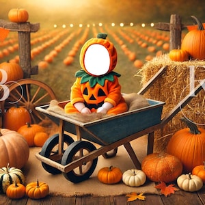 Pumpkin patch Autumn face insert composite sitter baby digital backdrop digital background photography halloween fall photoshoot pumpkins ai