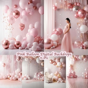 15 pink white balloon portrait digital backdrop bundle maternity digital background photoshoot women photography pregnancy baby photographer