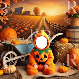 Pumpkin patch Autumn face insert composite sitter baby digital backdrop digital background photography halloween fall photoshoot pumpkins