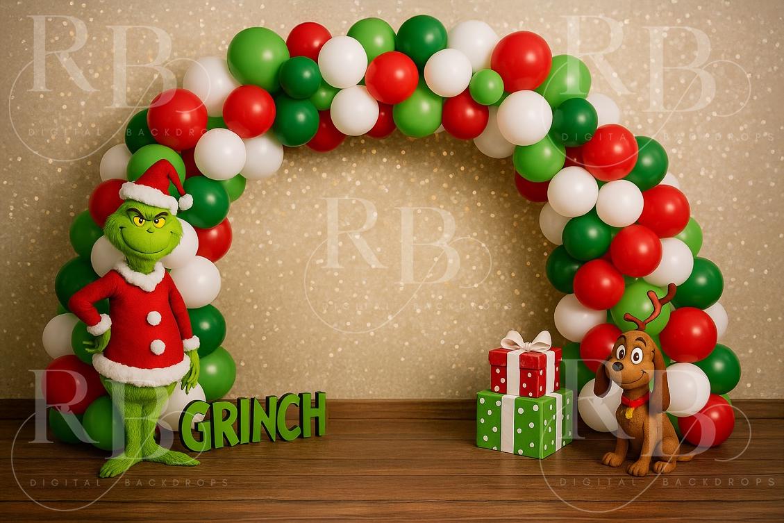 Spring Grinch Arch Christmas Grinch Balloon Arch Digital Backdrop Composite Background ...