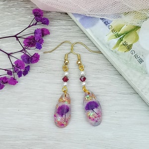 Resin flower earring hydrangea Real flower earring Pressed flower dried flower ER007