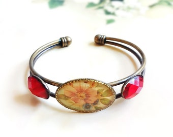 flower bangle, cuff bracelet, bangle, brass cuff, brass