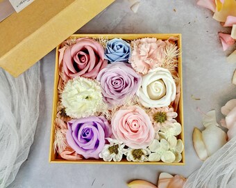 Caixa de presente com flor de sabonete artificial em formato de rosa, decoração para casa.