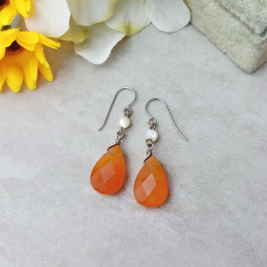 Achat Ohrring, Sterling Silber Ohrring, Naturstein Ohrring, Muschel baumeln Geschenk EARS-016