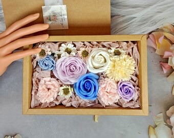 Caixa de presente com flor de sabonete artificial, decoração para casa