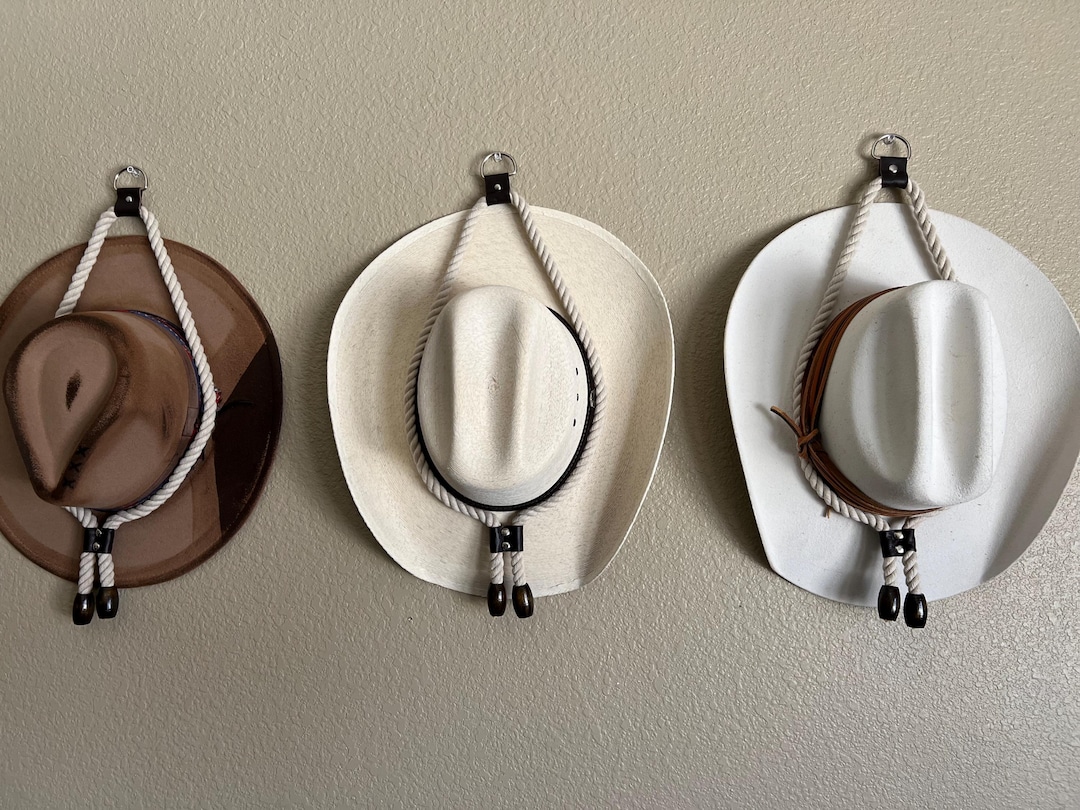 Handcrafted Cowboy Hat Hanger: Rustic Rope & Leather Design