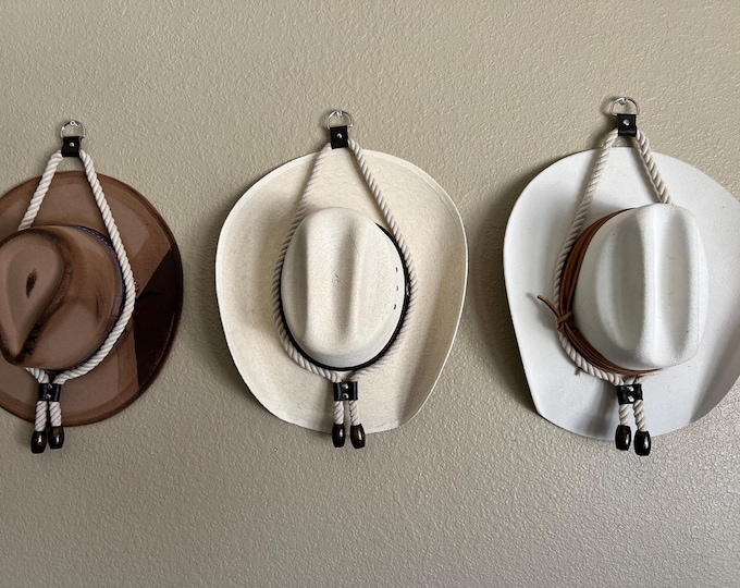 Handcrafted Cowboy Hat Hanger: Rustic Rope & Leather Design