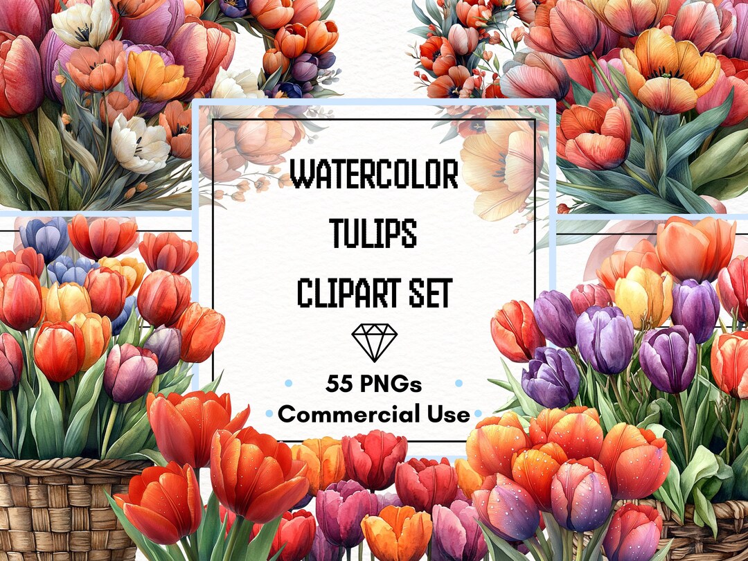Tulip Clipart Set – Watercolor Flowers, Bouquets & Spring Arrangements ...