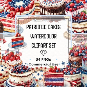 Patrischer Torten-Clipart-Set - 4. Juli Kuchen, Scheiben und dekorierte Desserts | 54 PNG-Dateien | 300 DPI | Kommerzielle Nutzung