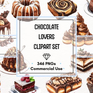 Mega Bundle Clipart per amanti del cioccolato - 346 file PNG / Dolci e pasticcini acquerellati / Uso commerciale / 300 DPI