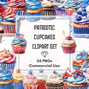 4.Juli Frosted Cupcake Clipart Set - Cupcake Toppers | 54 PNG-Dateien | 300 DPI | Kommerzielle Nutzung