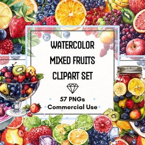 Mixed Fruits Clipart Set – Summer Fruit Salad, Bowls & Slices | 57 PNG Files | 300 DPI | Commercial Use