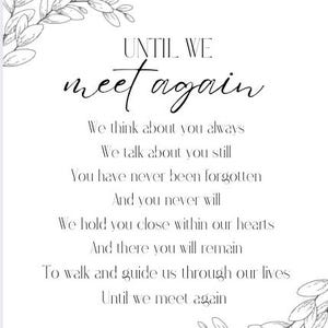 Until We Meet Again Wedding Memory Table Sign