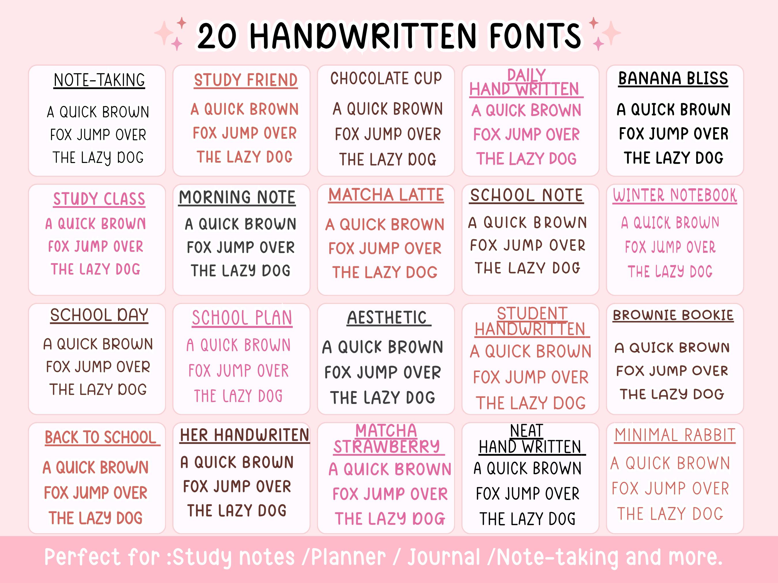 Study Notes Handwriting Font Bundle | 20 Clean Fonts for Digital ...