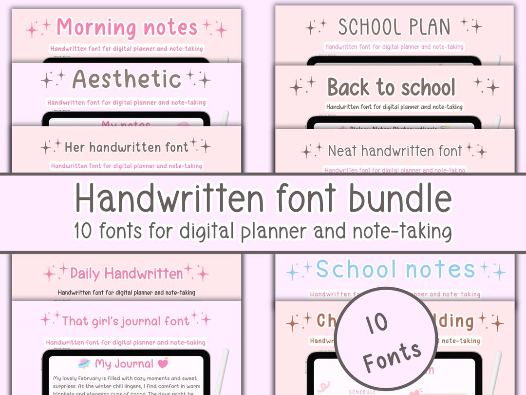 Handwriting Font Bundle, Digital Planner Fonts for Goodnotes (OTF, TTF ...