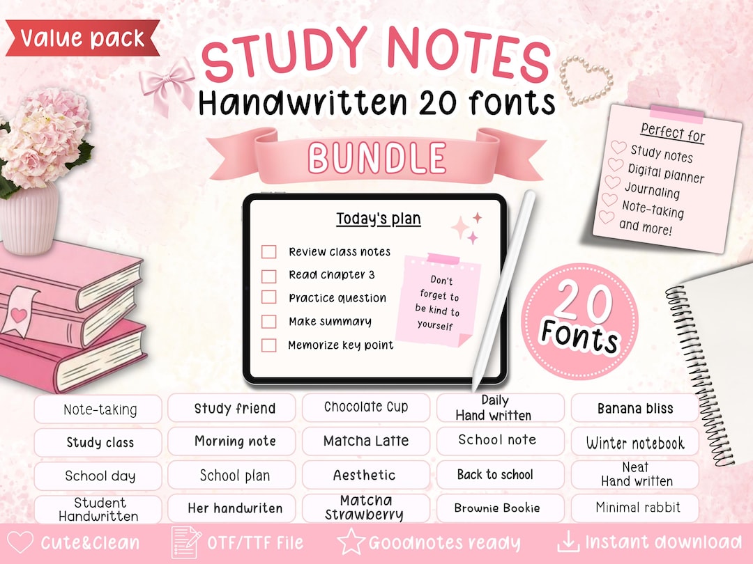 Lesson Study Font Study Notes Handwriting Font Bundle | 20 Clean Fonts for Digital ...