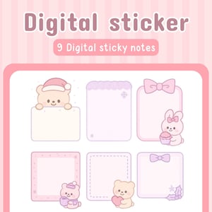 Kawaii bear digital Notepad Set |  Rabbit Sticky Notes | Pastel study sticker | Notepad Printable