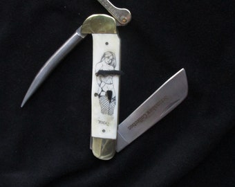 scrimshaw collection, marlin spike knife, nude pinup