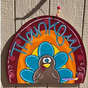 Thankful Turkey Door Hanger, Hand-Painted Thanksgiving Decor