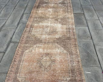 Vintage Rug, Turkish Rug, 4x10 Runner Rug, Antique Rugs, Rugs For Hallway, 3.5x10.3 ft Orange Rug, Vintage Anatolian Rug, Stair Runner Rug,