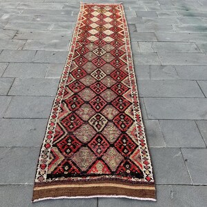 Alfombra turca, alfombra Herki, alfombra de pasillo de 3x12, alfombra vintage, alfombra antigua, alfombras para pasillo, alfombra roja de 2.8x12.5 pies, alfombra vintage de lana, alfombra azteca.