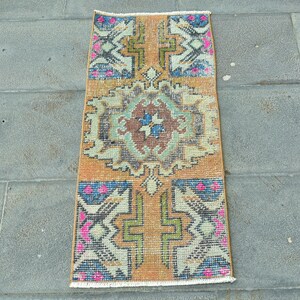 Vintage Rug, 2x3 Small Rug, Turkish Rug, Antique Rug, Rugs For Bathroom, 1.3x2.9 ft Orange Rug, Handwoven vintage Turkish Rug, Wool Door Mat