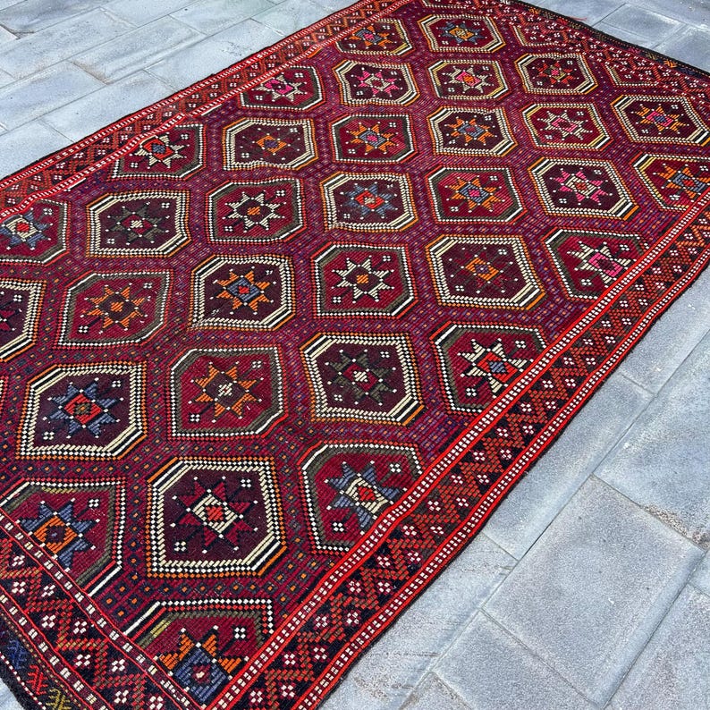 Turkish Rug Names Turkish Vintage Rug 6.7x10.6 Ft (205x323 Cm), Kilim Red Ombré Rug - Etsy UK