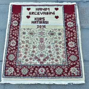 Turkish Rug, 2.1x2.5 ft Vintage Rug, Red White Floral Wool Rug