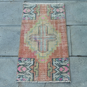 Vintage Rug, 2x3 Small Rugs, Turkish Rug, Antique Oushak Rug, Rugs For Entry, 1.3x2.5 ft Orange Rug, Boho Turkish Rug, Wool Bath Mat,