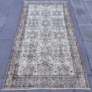 Turkish Rug, Vintage Rug, 4x7 Area Rug, Anatolian Rug, Rugs For Salon, 3.7x7 ft Beige Rug, Turkish Rug With Geometric Patterns, Oushak Rug,