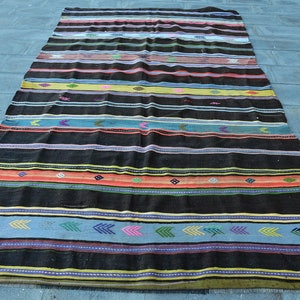 Vintage Kilim, Turkish Kilim, Large Kilim, Antique Oushak Kilim, Rugs For Living Room, 5.9x10.5 ft Brown Kilim, Patterned Anatolian Kilim,
