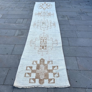 Alfombra de corredor 3x12, alfombra vintage, alfombra Herki, alfombra turca, alfombra antigua, alfombras para escalera, alfombra beige de 2,7 x 12 pies, alfombra de lana vintage, alfombra oriental,
